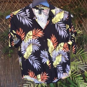 Hawaiian Tiki style short sleeve crop shirt